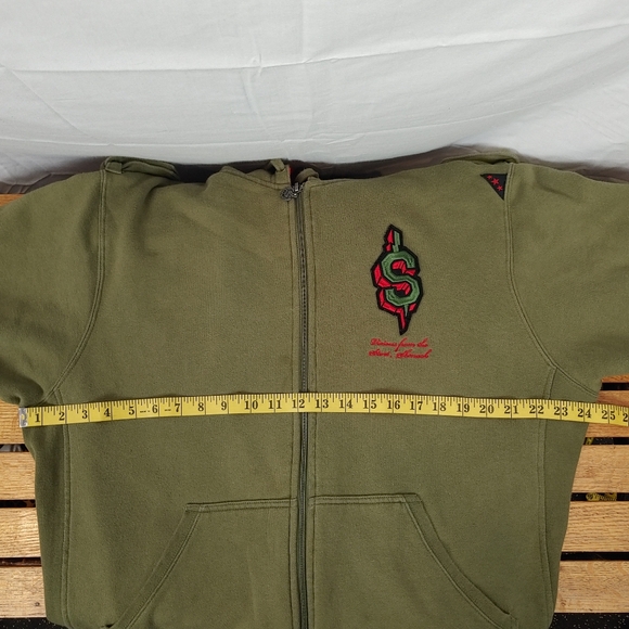 Vintage SHMACK Army Green Zip Up Hoodie Jacket Back Patch Size XL - Picture 10 of 16